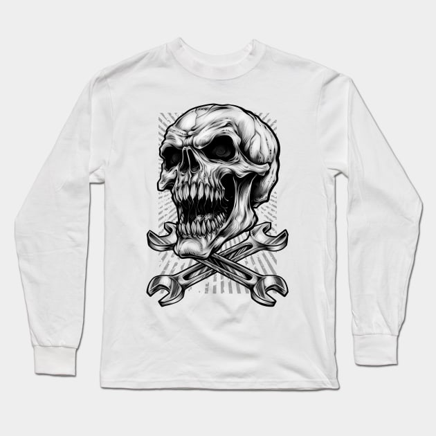Mechanic Skull, Working class Long Sleeve T-Shirt by TreehouseDesigns